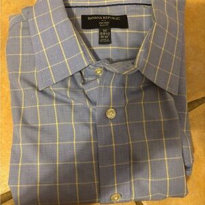 Banana Republic Men's Blue and Yellow Plaid Shirt